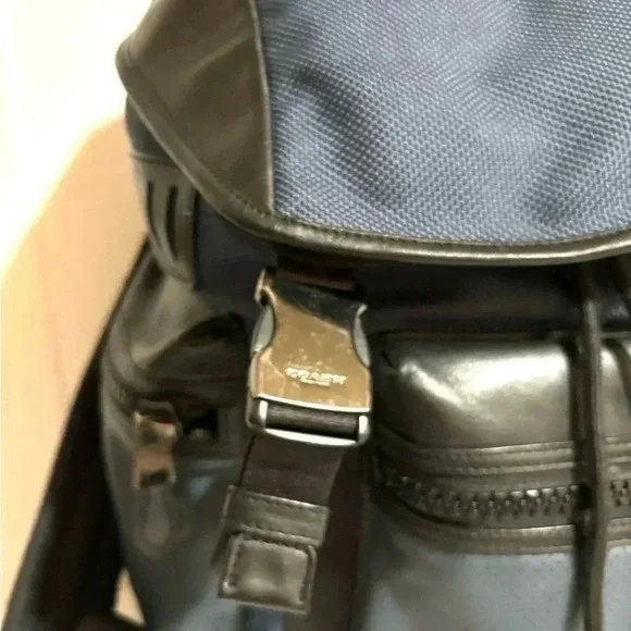 Coach unisex navy blue black leather nylon backpack - Picture 13 of 16